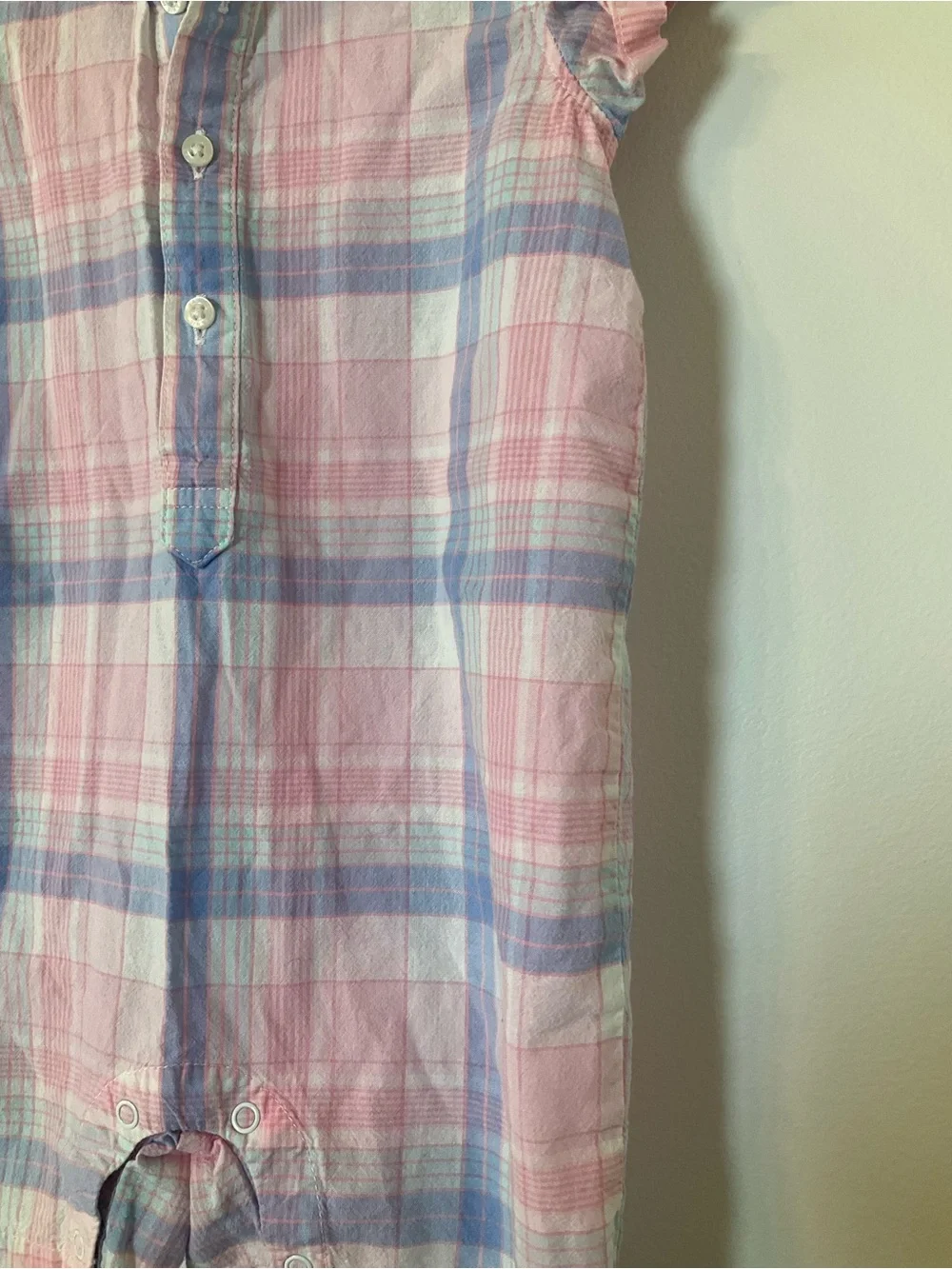 Janie and Jack Plaid Romper 12-18 Months Pink Blue Cotton